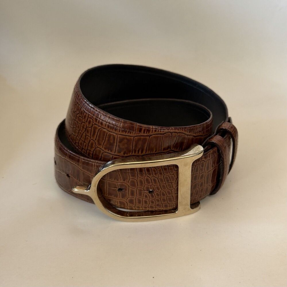G Duftler Equestrian Spur Belt 34 Croc Embossed Leather 2" Wide Oversized Buckle - Picture 5 of 8
